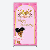 Aperturee - Aperturee Pink Princess Crown Floral Birthday Rectangle Backdrop